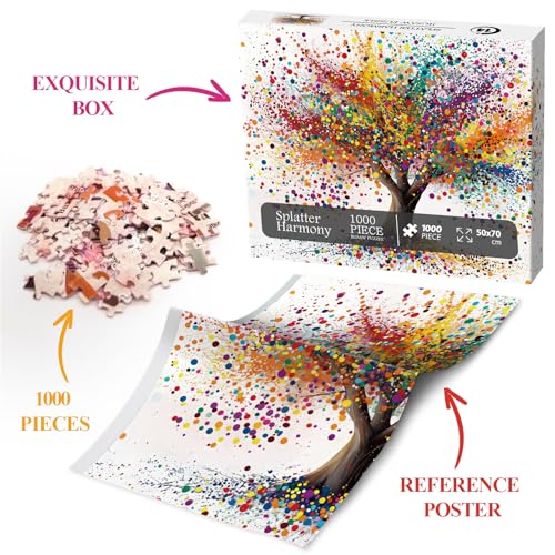 BBOLDIN Colorful Tree of Life Jigsaw Puzzle for Adults – 1000 Piece Rainbow Gradient Abstract Art, 27.6 x 19.7 Inches