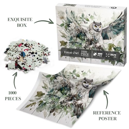 BBOLDIN Owl Bird Jigsaw Puzzle 1000 Pieces – Fantasy Forest Painting for Adults