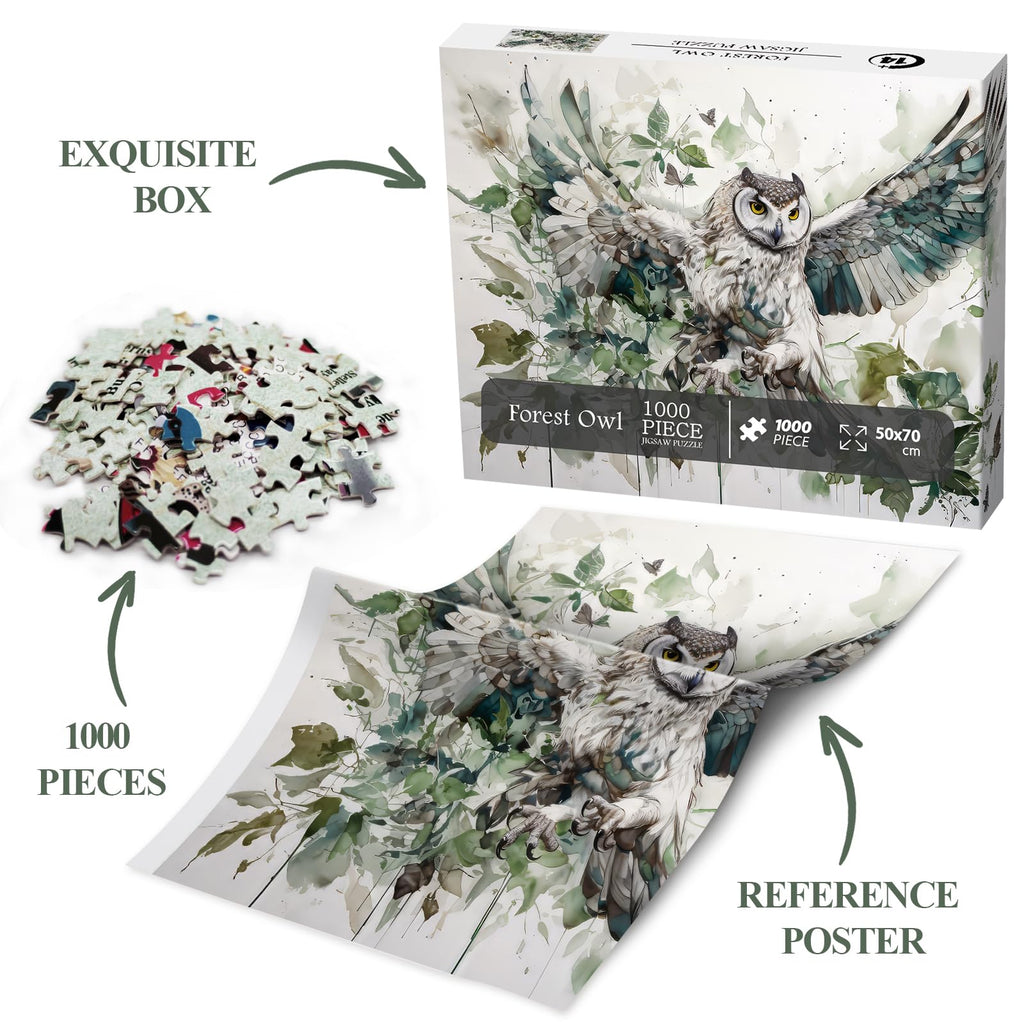 BBOLDIN Owl Bird Jigsaw Puzzle 1000 Pieces – Fantasy Forest Painting for Adults