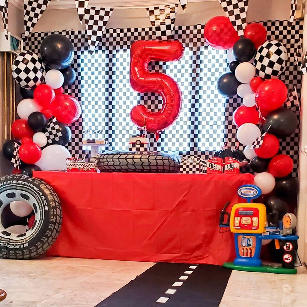 BBPOOL 148-Piece Race Car Balloon Arch Kit - 5/10/18 inch Checkered & Latex Balloons for Birthday Party Decorations