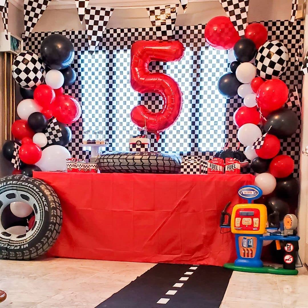 BBPOOL 148-Piece Race Car Balloon Arch Kit - 5/10/18 inch Checkered & Latex Balloons for Birthday Party Decorations