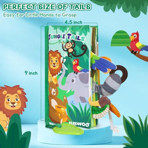 BBWOO Soft Baby Book with Crinkle Sounds, Teether, and Textured Tails – Sensory Toy for 0-12 Months