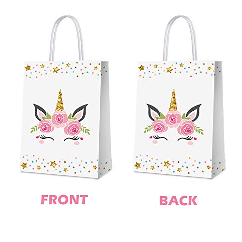 BCHOCKS 16 Pack Rainbow Horse Party Favor Bags – Pink & Blue Goody Bags with Handles for Birthday Supplies