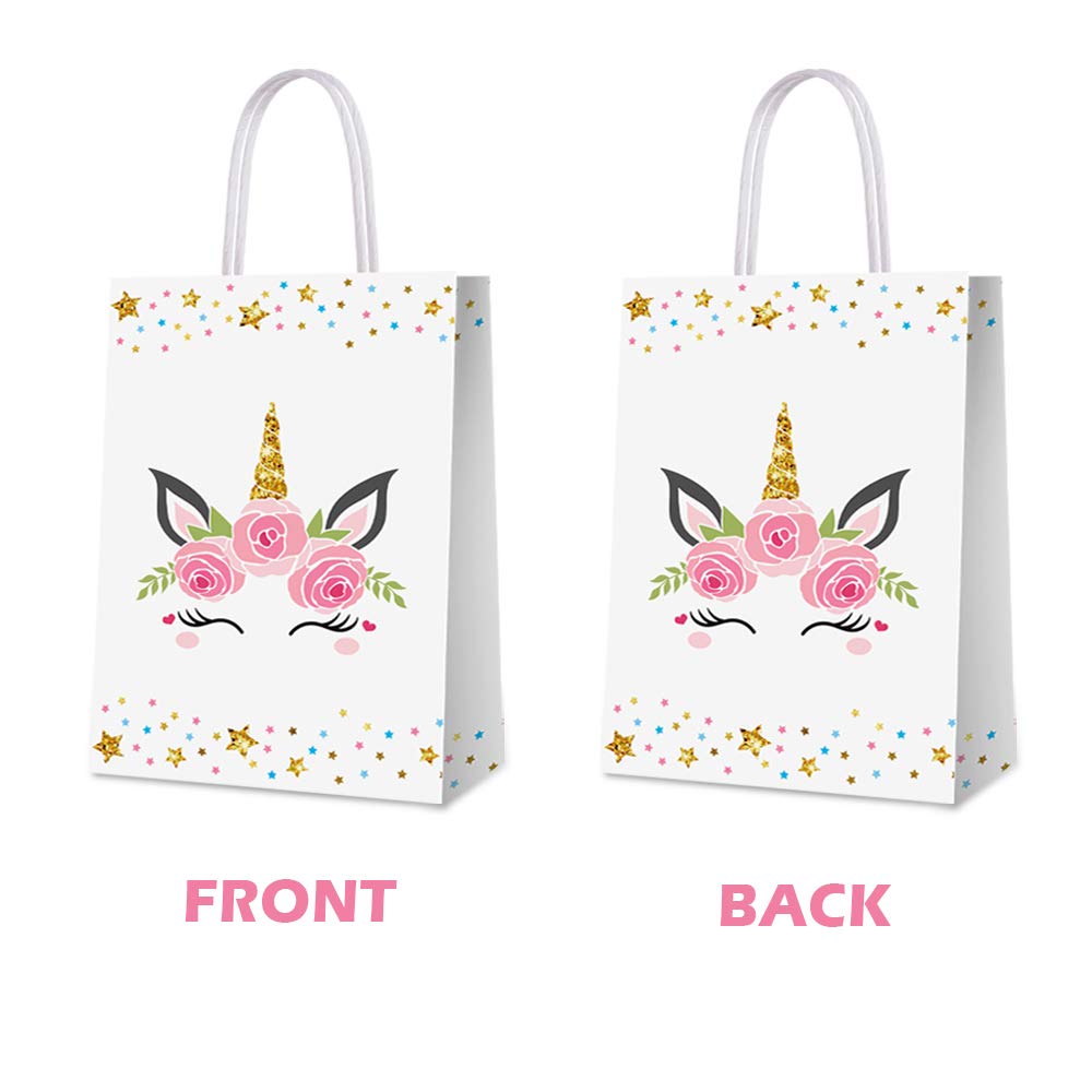 BCHOCKS 16 Pack Rainbow Horse Party Favor Bags – Pink & Blue Goody Bags with Handles for Birthday Supplies