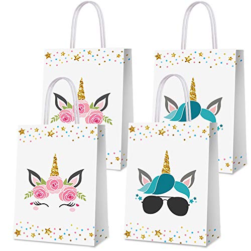 BCHOCKS 16 Pack Rainbow Horse Party Favor Bags – Pink & Blue Goody Bags with Handles for Birthday Supplies