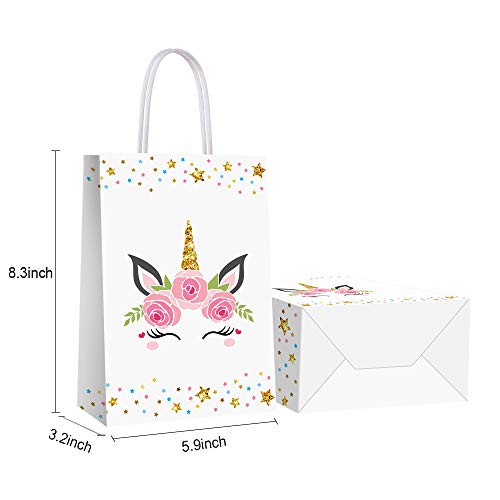 BCHOCKS 16 Pack Rainbow Horse Party Favor Bags – Pink & Blue Goody Bags with Handles for Birthday Supplies