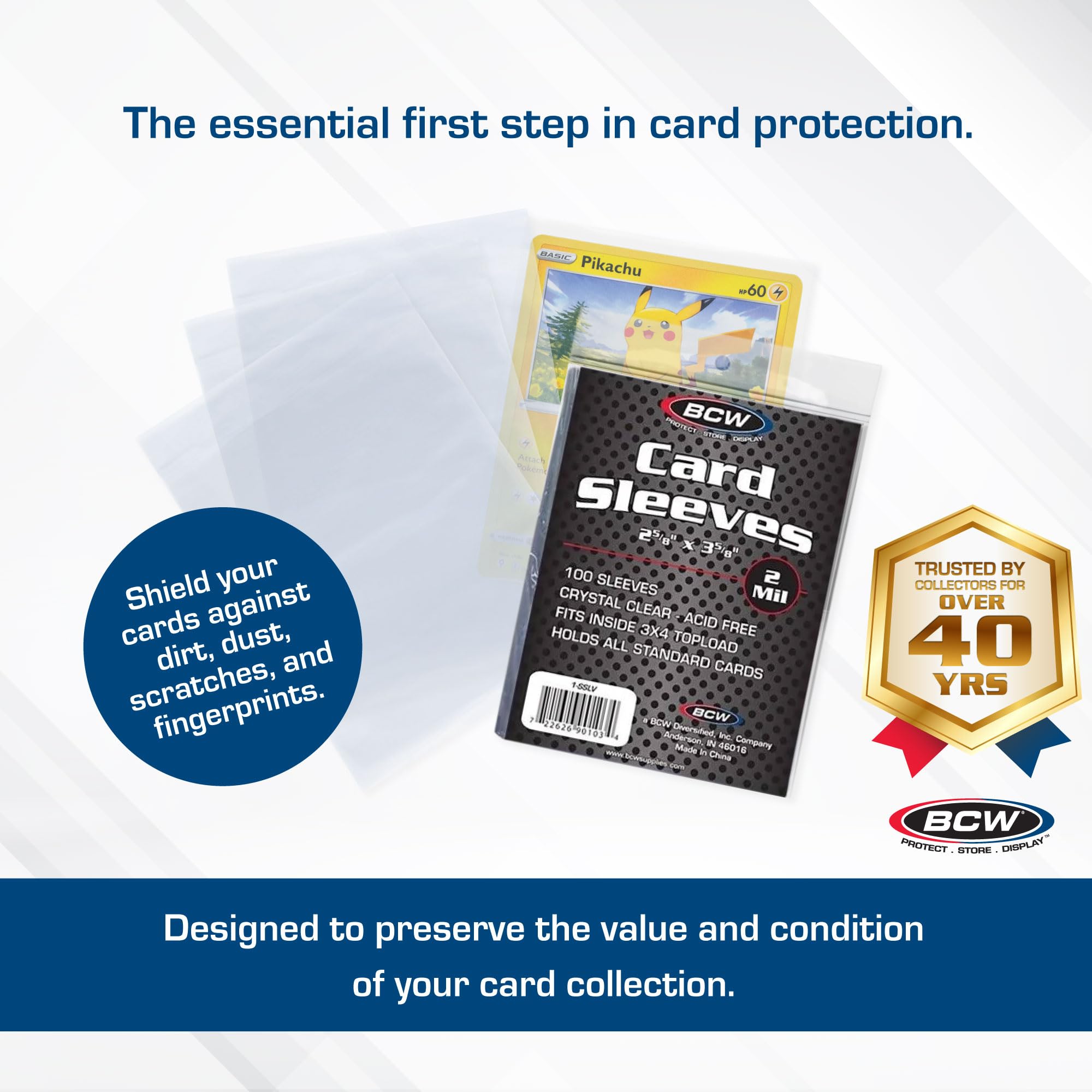 BCW 1000 Pack Crystal Clear Acid-Free Penny Sleeves for Trading Cards – 2-5/8 x 3-5/8 Inches