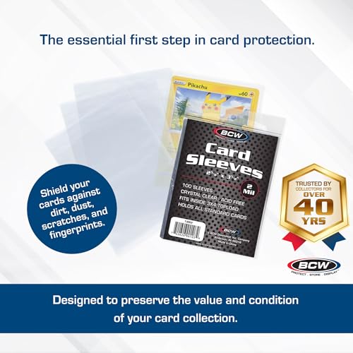 BCW 1000 Pack Crystal Clear Acid-Free Penny Sleeves for Trading Cards – 2-5/8 x 3-5/8 Inches