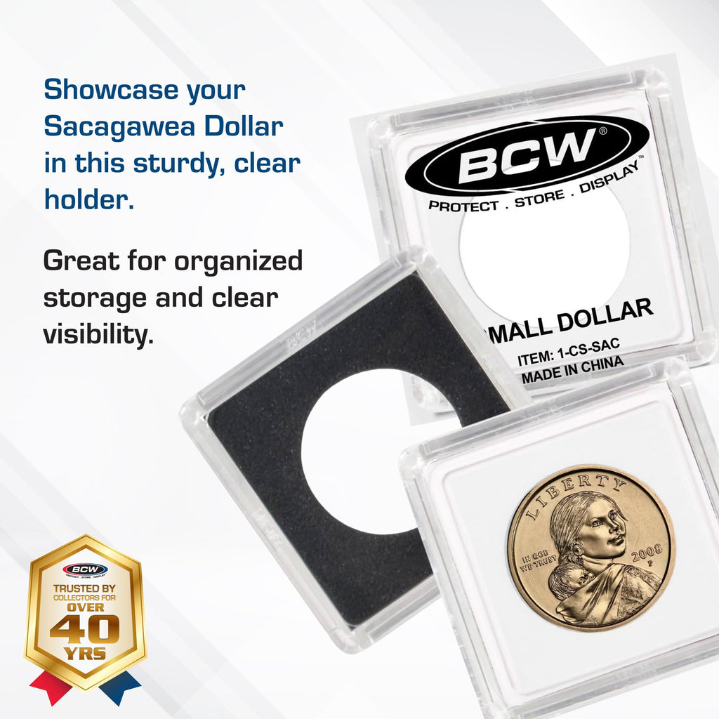 BCW 2x2 Coin Snap Holder for Sacagawea Dollar – Pack of 25 Crystal Clear Polystyrene Cases