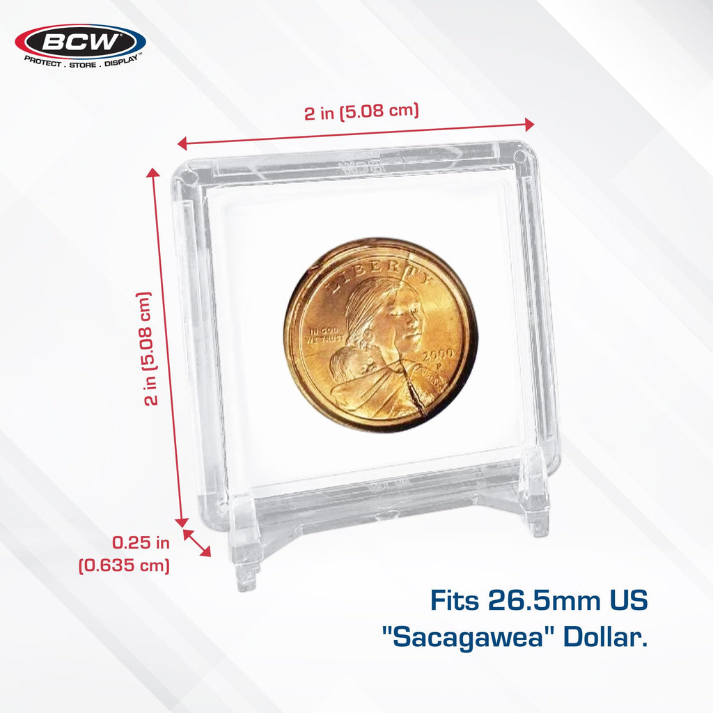 BCW 2x2 Coin Snap Holder for Sacagawea Dollar – Pack of 25 Crystal Clear Polystyrene Cases