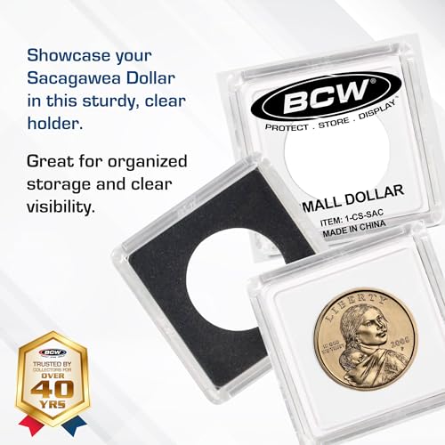 BCW 2x2 Coin Snap Holder for Sacagawea Dollar – Pack of 25 Crystal Clear Polystyrene Cases