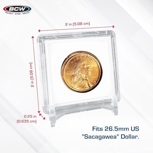 BCW 2x2 Coin Snap Holder for Sacagawea Dollar – Pack of 25 Crystal Clear Polystyrene Cases