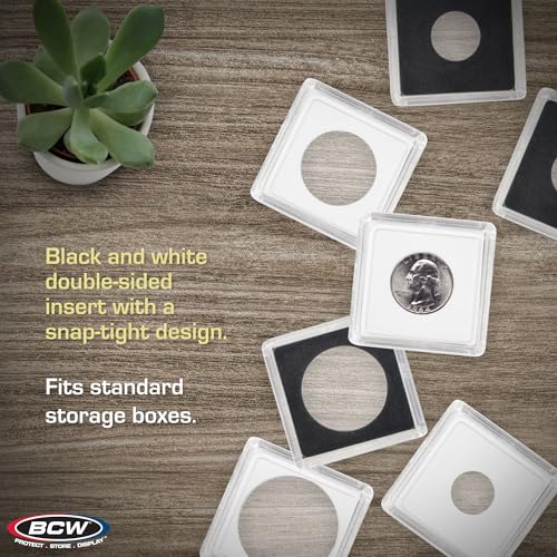 BCW 2x2 Coin Snap Holders – 25-Count Crystal Clear Polystyrene Cases for Kennedy Half Dollars