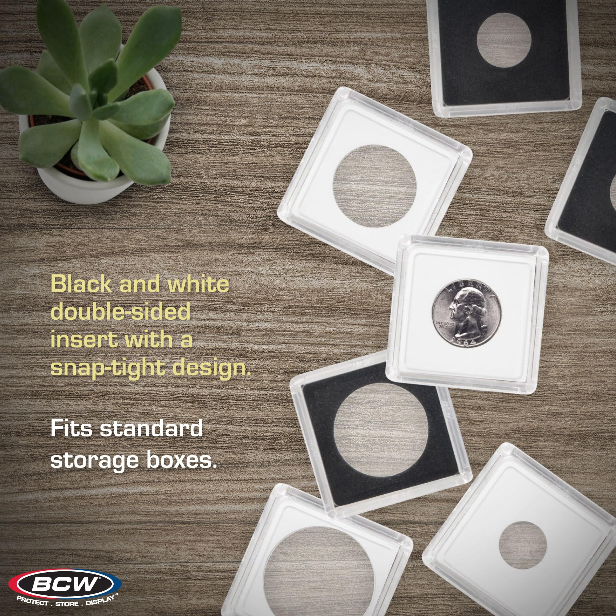 BCW 2x2 Coin Snap Holders – 25-Count Crystal Clear Polystyrene Cases for Kennedy Half Dollars