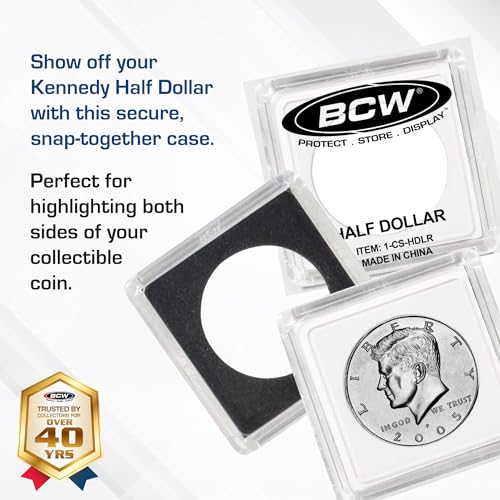 BCW 2x2 Coin Snap Holders – 25-Count Crystal Clear Polystyrene Cases for Kennedy Half Dollars