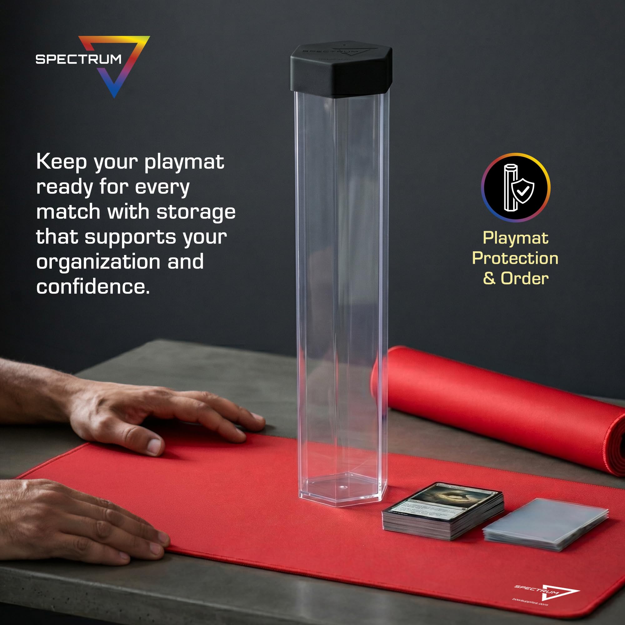 BCW Large Playmat Tube – Single Hexagon Holder for 24x14 Mats | Plastic Protective Storage for MTG, TCG