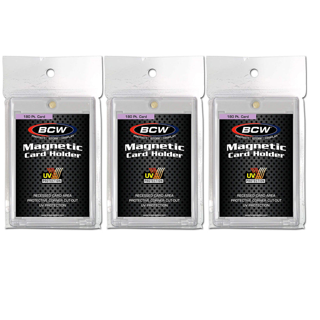 BCW Magnetic Card Holder 3 Pack - 180pt Thick Clear Protective Display Case with Gold Magnet Closure for Trading Cards, Sports, Gaming, Pokémon