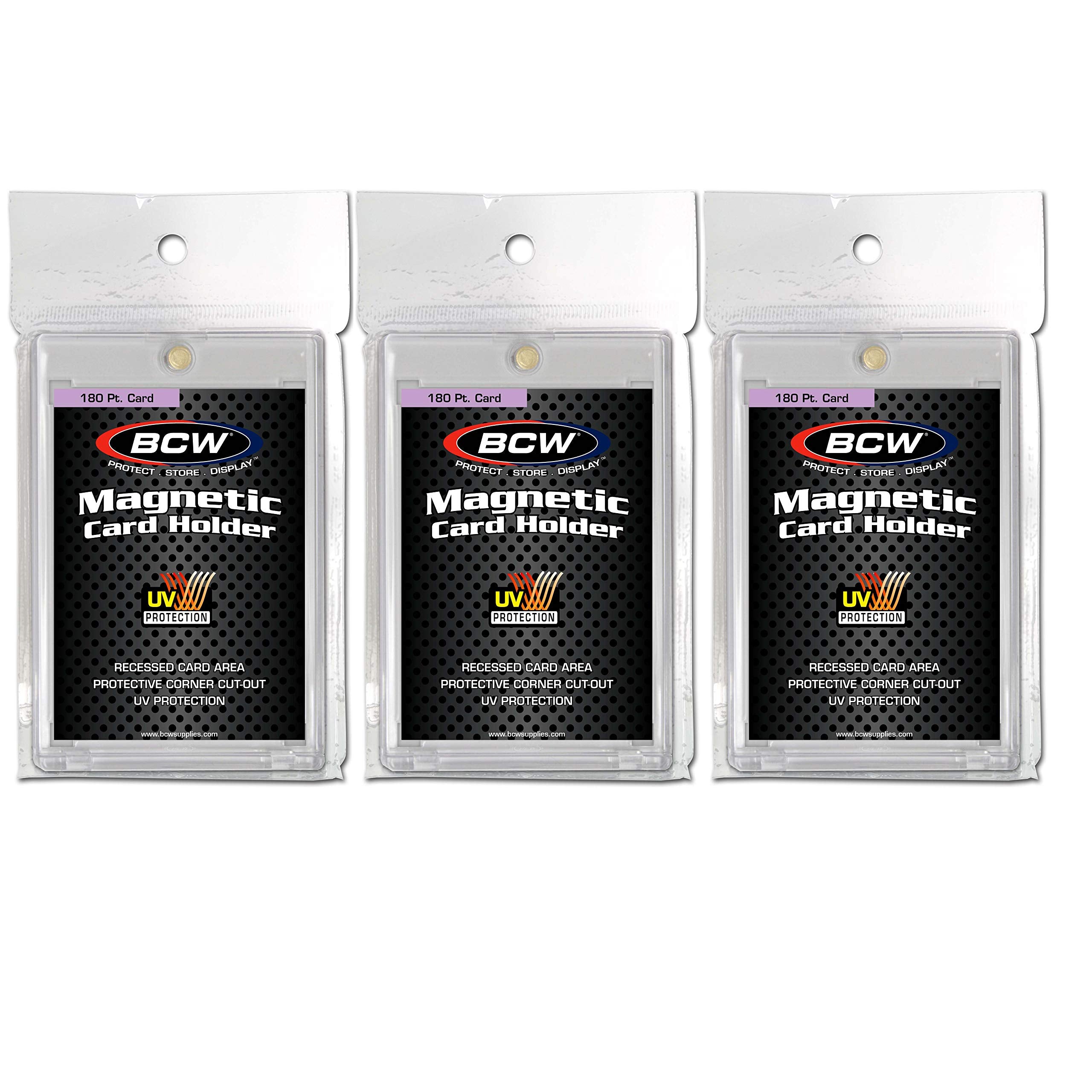 BCW Magnetic Card Holder 3 Pack - 180pt Thick Clear Protective Display Case with Gold Magnet Closure for Trading Cards, Sports, Gaming, Pokémon