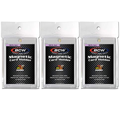 BCW Magnetic Card Holder 3 Pack - 180pt Thick Clear Protective Display Case with Gold Magnet Closure for Trading Cards, Sports, Gaming, Pokémon