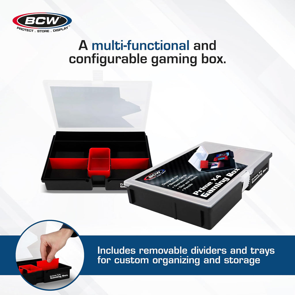 BCW Prime X4 Gaming Box – Plastic Storage for 4 Decks with Dividers & Dice Tray