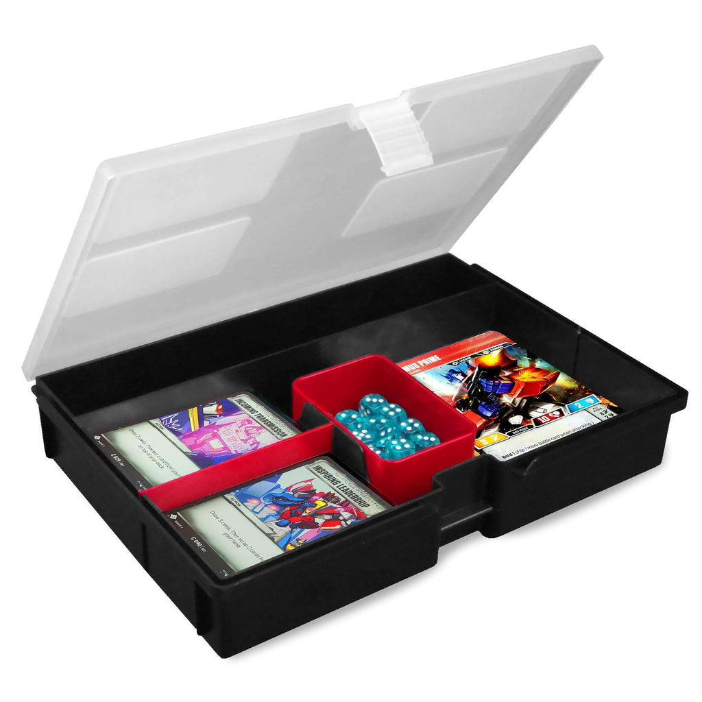 BCW Prime X4 Gaming Box – Plastic Storage for 4 Decks with Dividers & Dice Tray