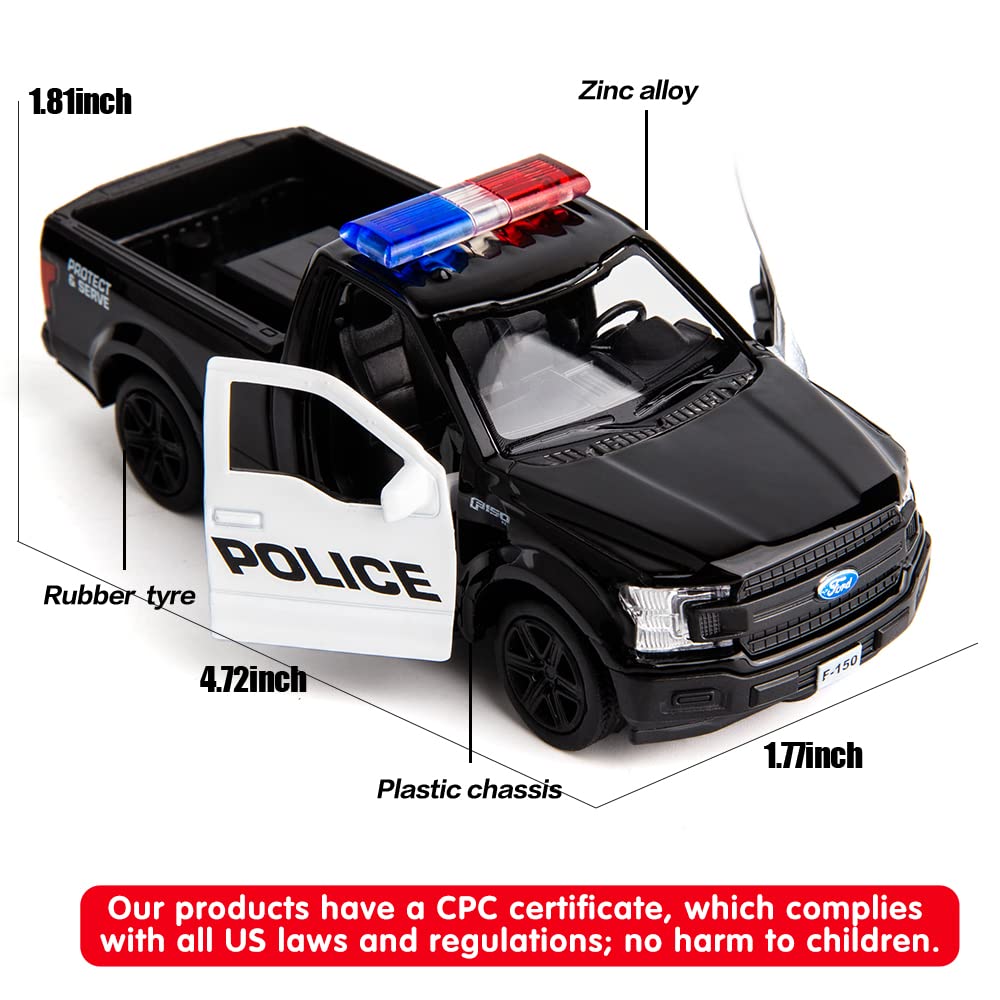 BDTCTK 1/36 Scale Ford F150 Police Car Model – Die-Cast Pull-Back Toy (Black)