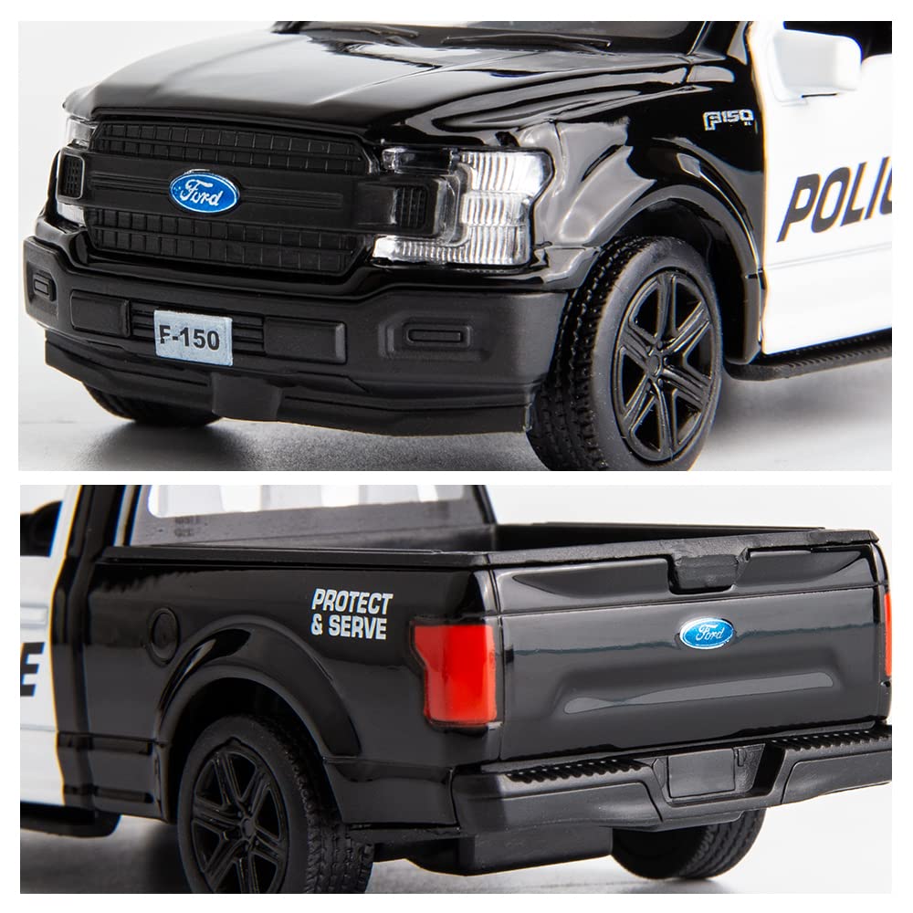 BDTCTK 1/36 Scale Ford F150 Police Car Model – Die-Cast Pull-Back Toy (Black)
