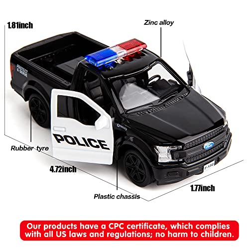 BDTCTK 1/36 Scale Ford F150 Police Car Model – Die-Cast Pull-Back Toy (Black)