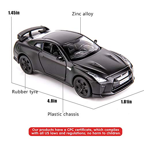 BDTCTK 1:36 Scale Nissan GTR R35 Die-Cast Pullback Car – Zinc Alloy Toy for Kids Ages 4-6 (Black)