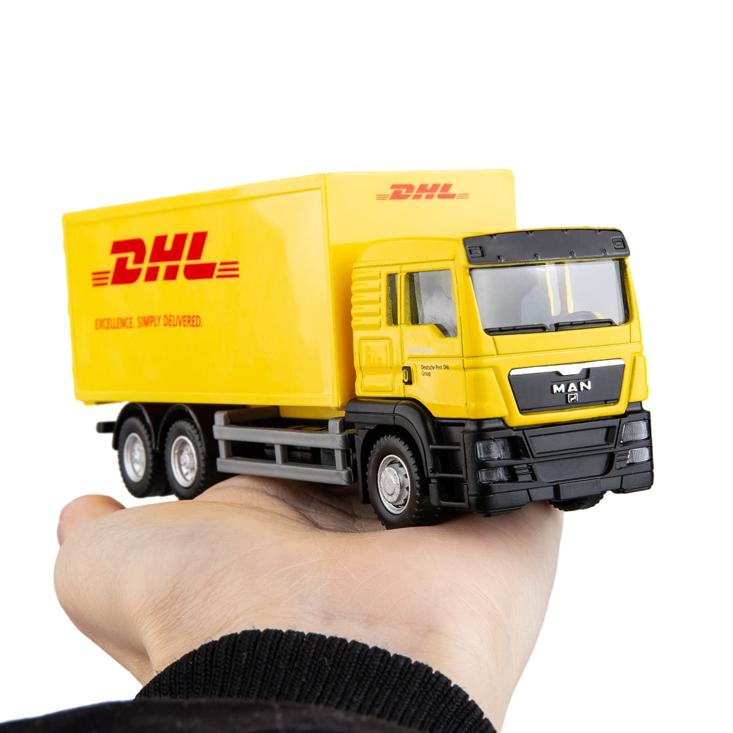 BDTCTK DHL Container Truck Die-Cast Model Toy - 5.5-Inch Collectible Vehicle with Opening Doors, Zinc Alloy & Plastic, for Kids and Adults