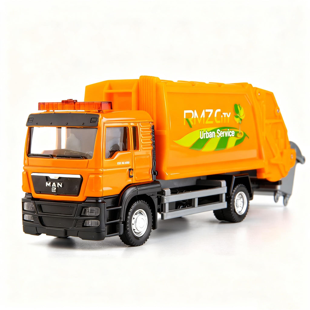 BDTCTK Die-Cast Garbage Truck Toy - 6-Inch Zinc Alloy Model with Opening Doors and Dustbin for Kids and Collectors