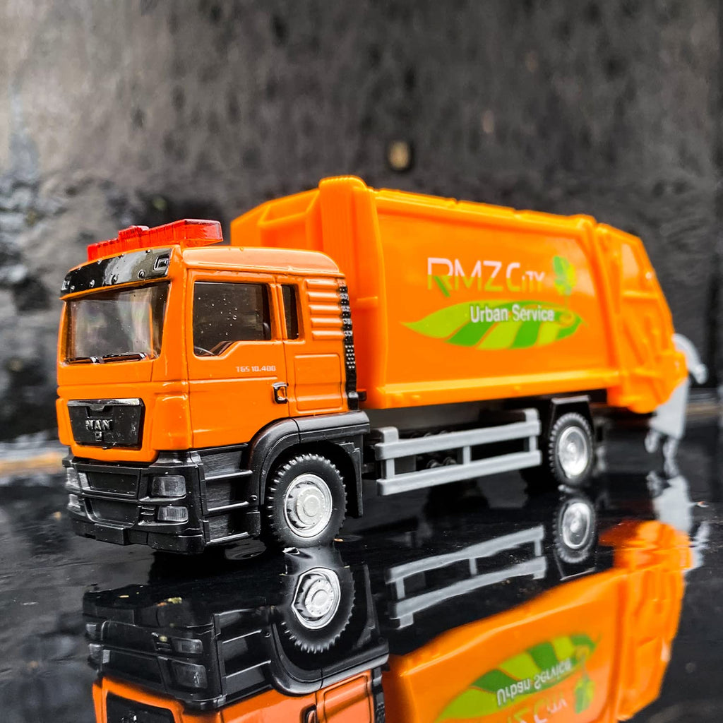 BDTCTK Die-Cast Garbage Truck Toy - 6-Inch Zinc Alloy Model with Opening Doors and Dustbin for Kids and Collectors