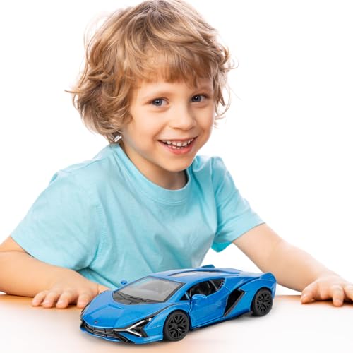 BDTCTK Lamborghini Sián FKP37 1/36 Diecast Car Model – Pull Back Toy with Opening Doors, Blue