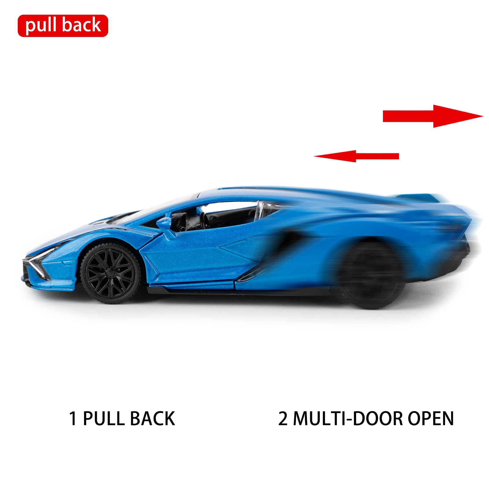 BDTCTK Lamborghini Sián FKP37 1/36 Diecast Car Model – Pull Back Toy with Opening Doors, Blue