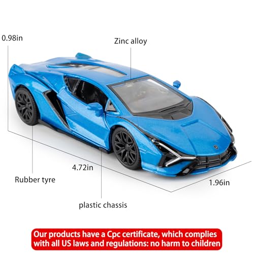 BDTCTK Lamborghini Sián FKP37 1/36 Diecast Car Model – Pull Back Toy with Opening Doors, Blue