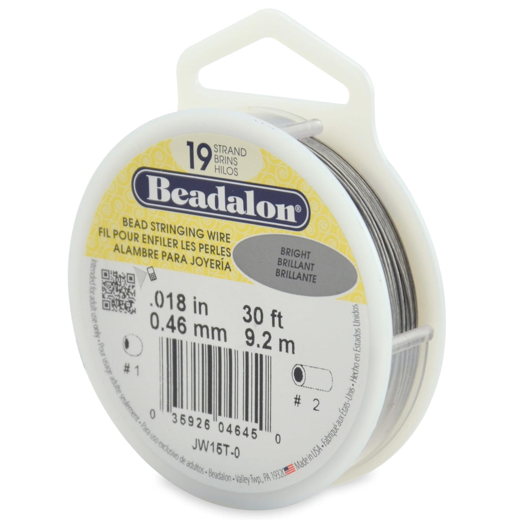 Beadalon 19-Strand .018" Stringing Wire, 30ft Spool - Bright Silver