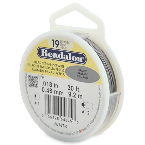 Beadalon 19-Strand .018" Stringing Wire, 30ft Spool - Bright Silver