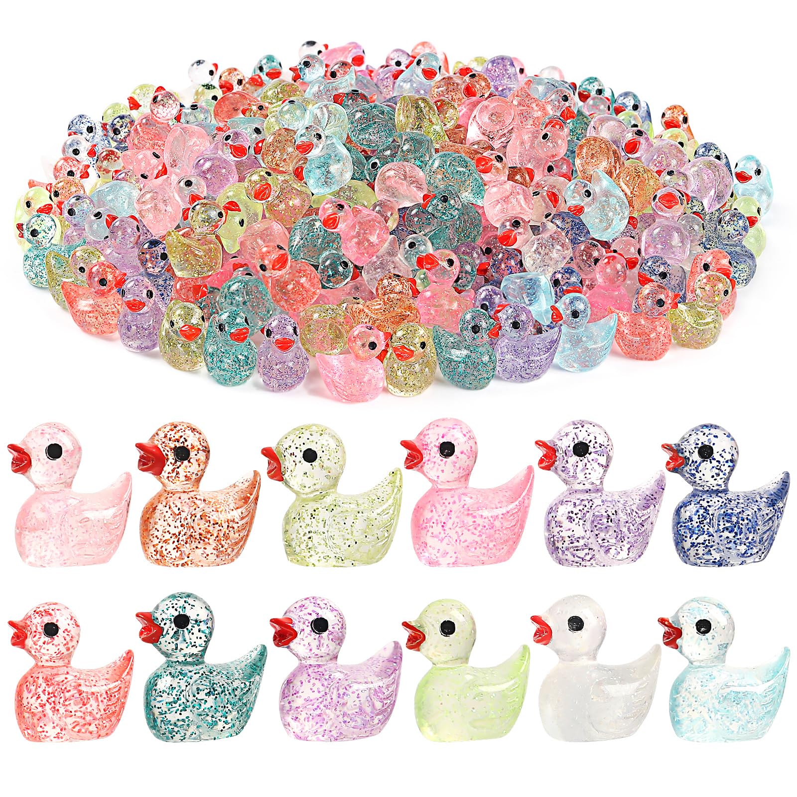BeadRiver 240-Piece Mini Glitter Resin Ducks – Tiny Duck Figures for Fairy Gardens, Dollhouse Decor, and Hidden Surprises
