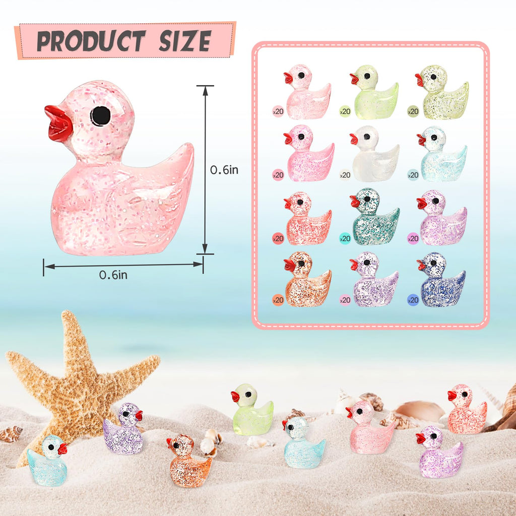BeadRiver 240-Piece Mini Glitter Resin Ducks – Tiny Duck Figures for Fairy Gardens, Dollhouse Decor, and Hidden Surprises