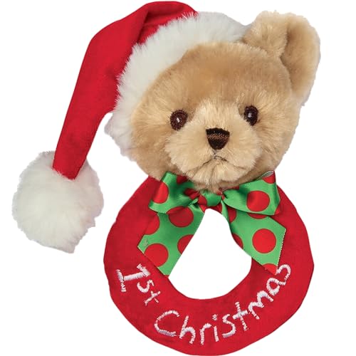 Bearington Collection Baby 1st Christmas Teddy Bear Rattle, 5.5 Inch Plush