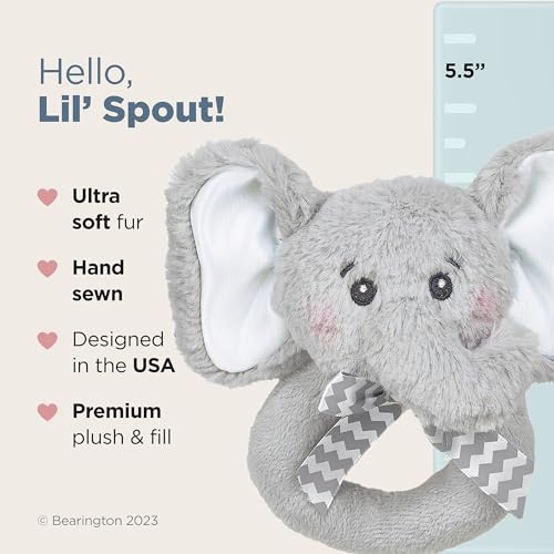 Bearington Collection Lil' Spout – Gray Elephant Plush Rattle, 5.5 Inches