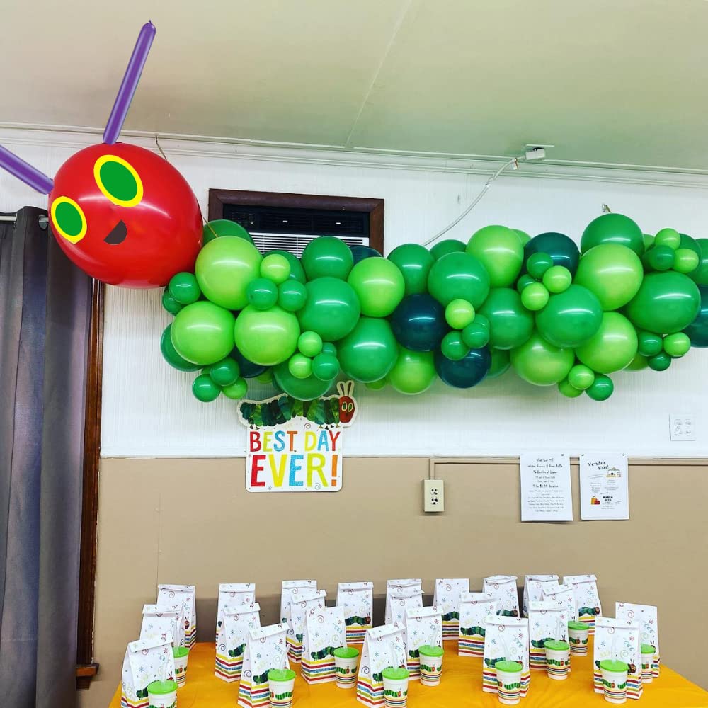 Beaumode 141-Piece DIY Green Caterpillar Balloon Garland Kit for The Very Hungry Caterpillar Theme – Baby Shower, 1st Birthday, Kids Party Decor