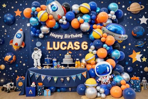 Beaumode 148-Piece Outer Space Balloon Garland Arch Kit – Blue Orange Silver for Themed Parties