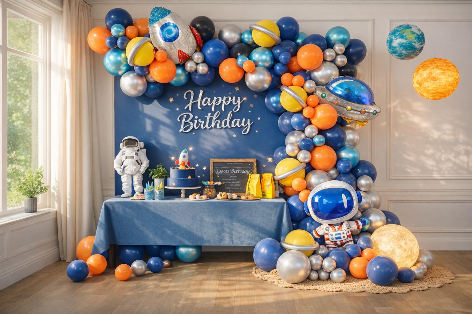 Beaumode 148-Piece Outer Space Balloon Garland Arch Kit – Blue Orange Silver for Themed Parties