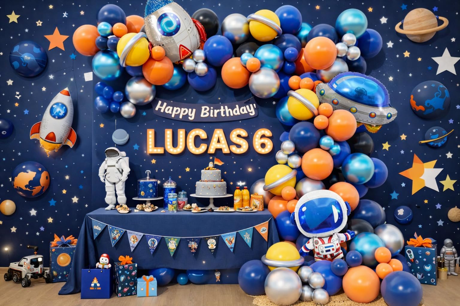 Beaumode 148-Piece Outer Space Balloon Garland Arch Kit – Blue Orange Silver for Themed Parties