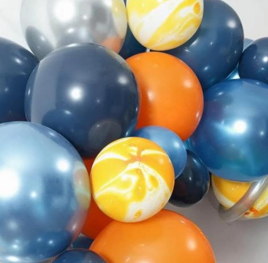 Beaumode 148-Piece Outer Space Balloon Garland Arch Kit – Blue Orange Silver for Themed Parties