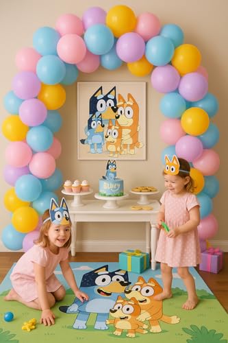 Beaumode Bluey Balloon Garland Kit – 149 Pastel Blue Pink Daisy Balloons for Girl's 2nd Birthday Party