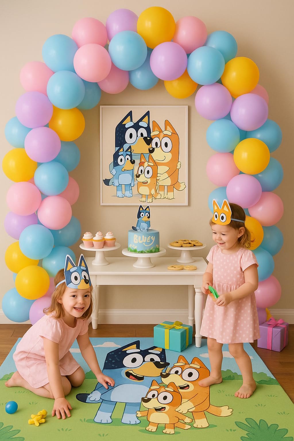 Beaumode Bluey Balloon Garland Kit – 149 Pastel Blue Pink Daisy Balloons for Girl's 2nd Birthday Party