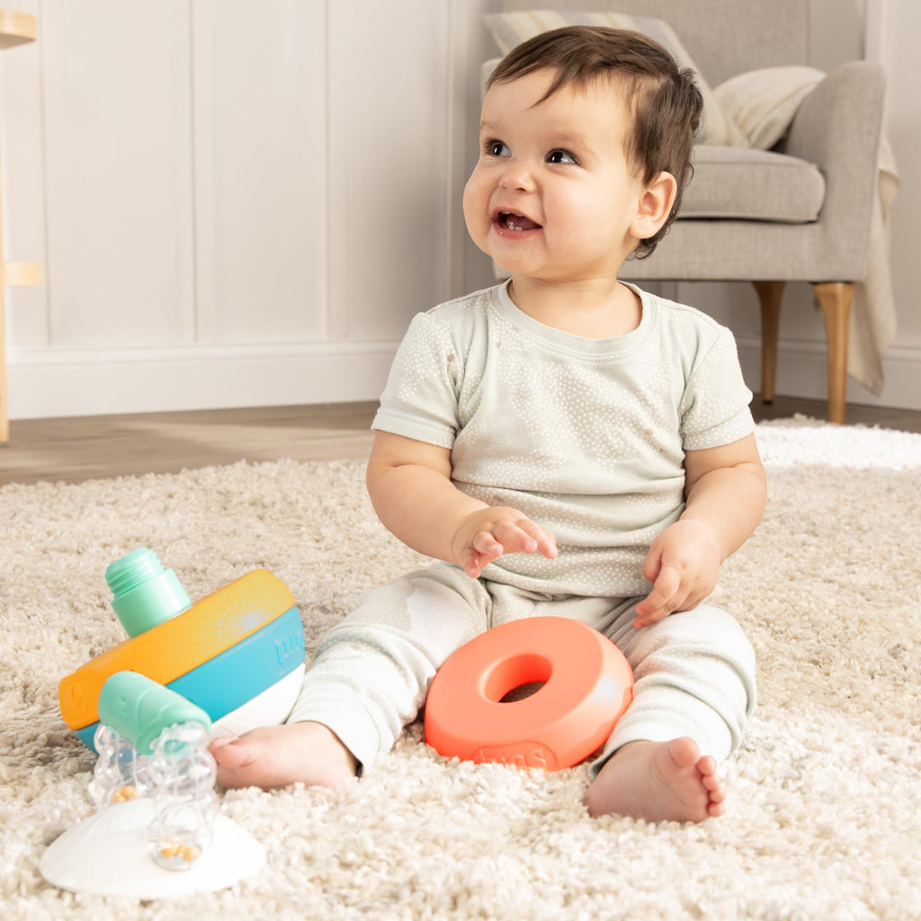 BEBÉ FUERTE Stack and Count Kettlebell Activity Toy – Bilingual Stacking Rings for Babies 6 Months+