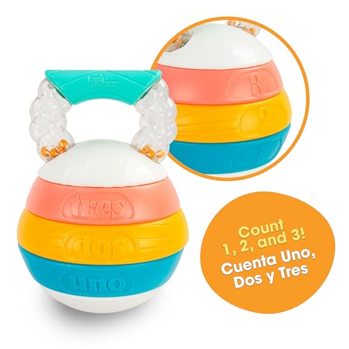 BEBÉ FUERTE Stack and Count Kettlebell Activity Toy – Bilingual Stacking Rings for Babies 6 Months+